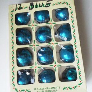 Vintage Holly mercury glass blue ornaments (#EV1934)
